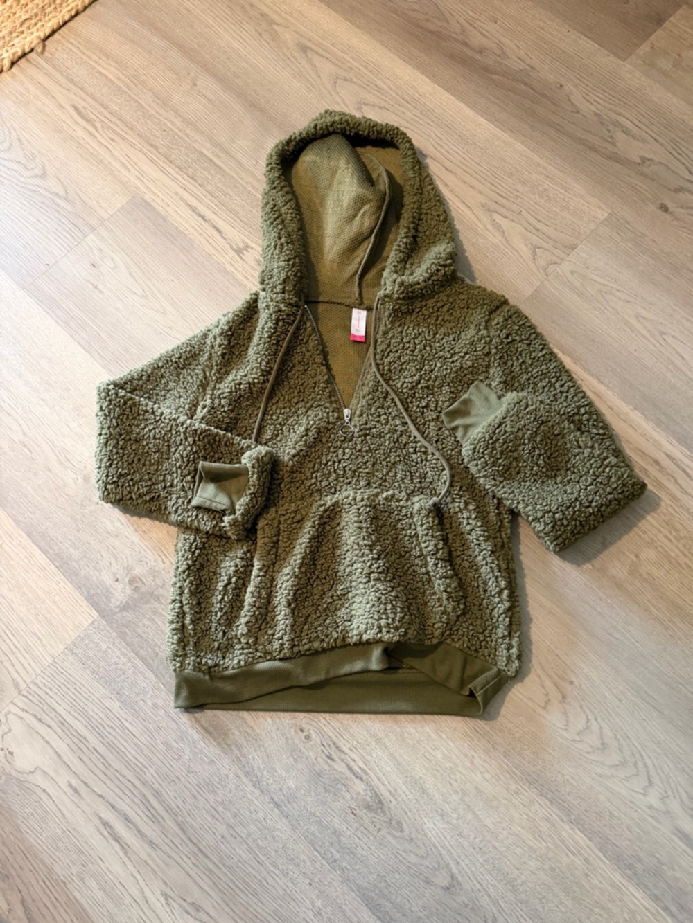 Women’s Olive Green Sherpa Hoodie Jacket